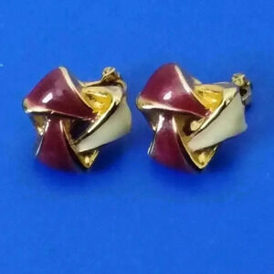Vintage Knot Earrings Enamel Purple White Clip On